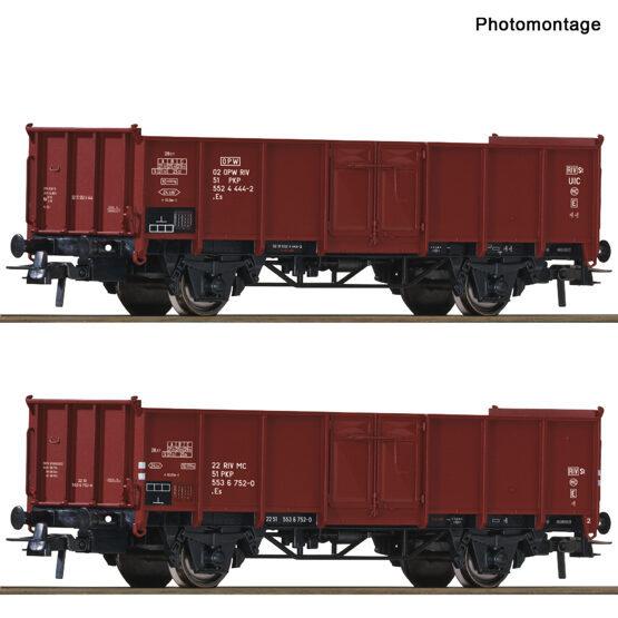2-tlg. Set: Offene Güterwagen